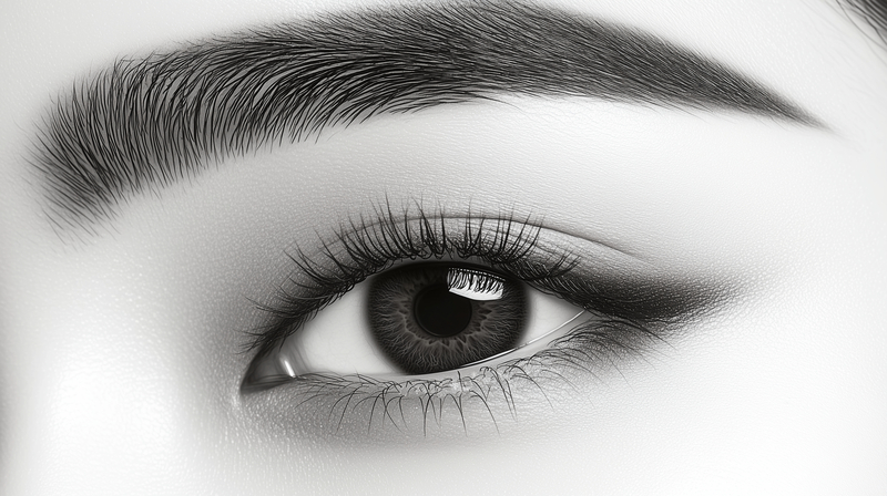 A Close up of beautiful Asian woman eye, showcasing detailed lash lift on white background. image captures essence of beauty and elegance.