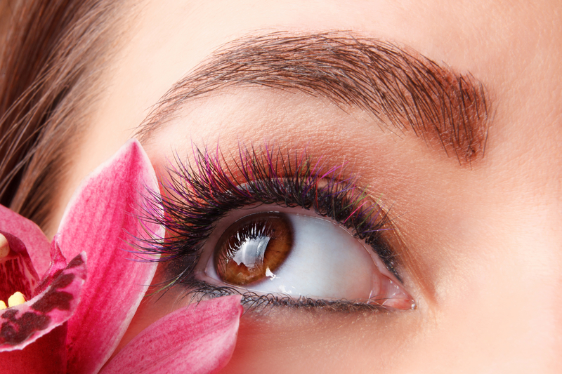 Close up of eyelash extensions. Close up of colorful eyelash extensions