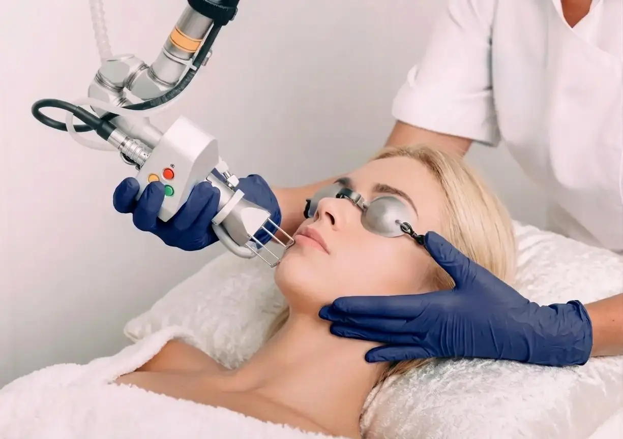 Fractional CO2 laser resurfacing treatment in progress